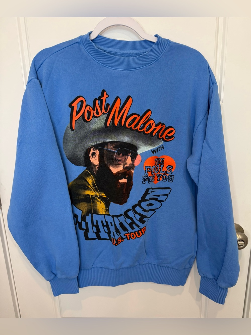 Post Malone Sweatshirt Medium Blue Unisex Crewneck F1Trillion U.S. Tour